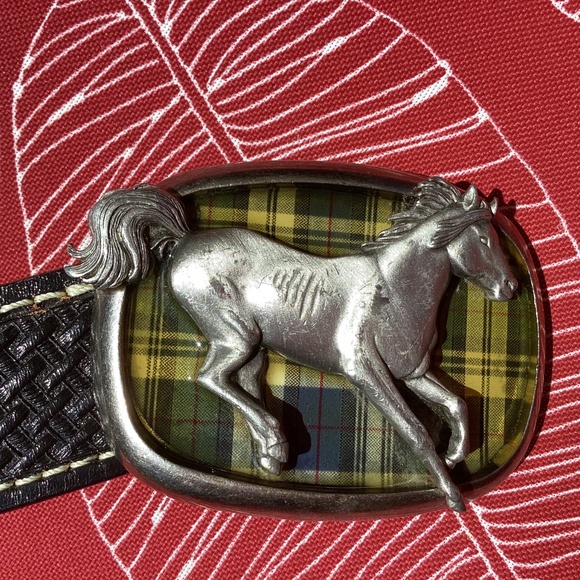 Vintage Allison Daniel Designs Metal Running Horse Buckle Black Belt - Picture 7 of 7